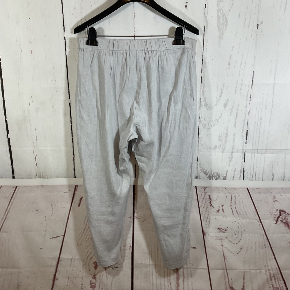J. Jill Linen Stretch Gray Cropped Capri Pants Womens Medium Tapered Button Hem - Picture 8 of 13